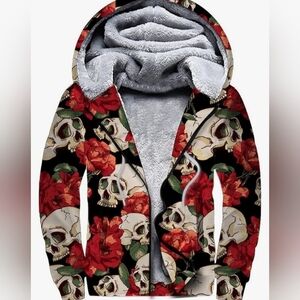 Skull print sherpa-lined hoodie